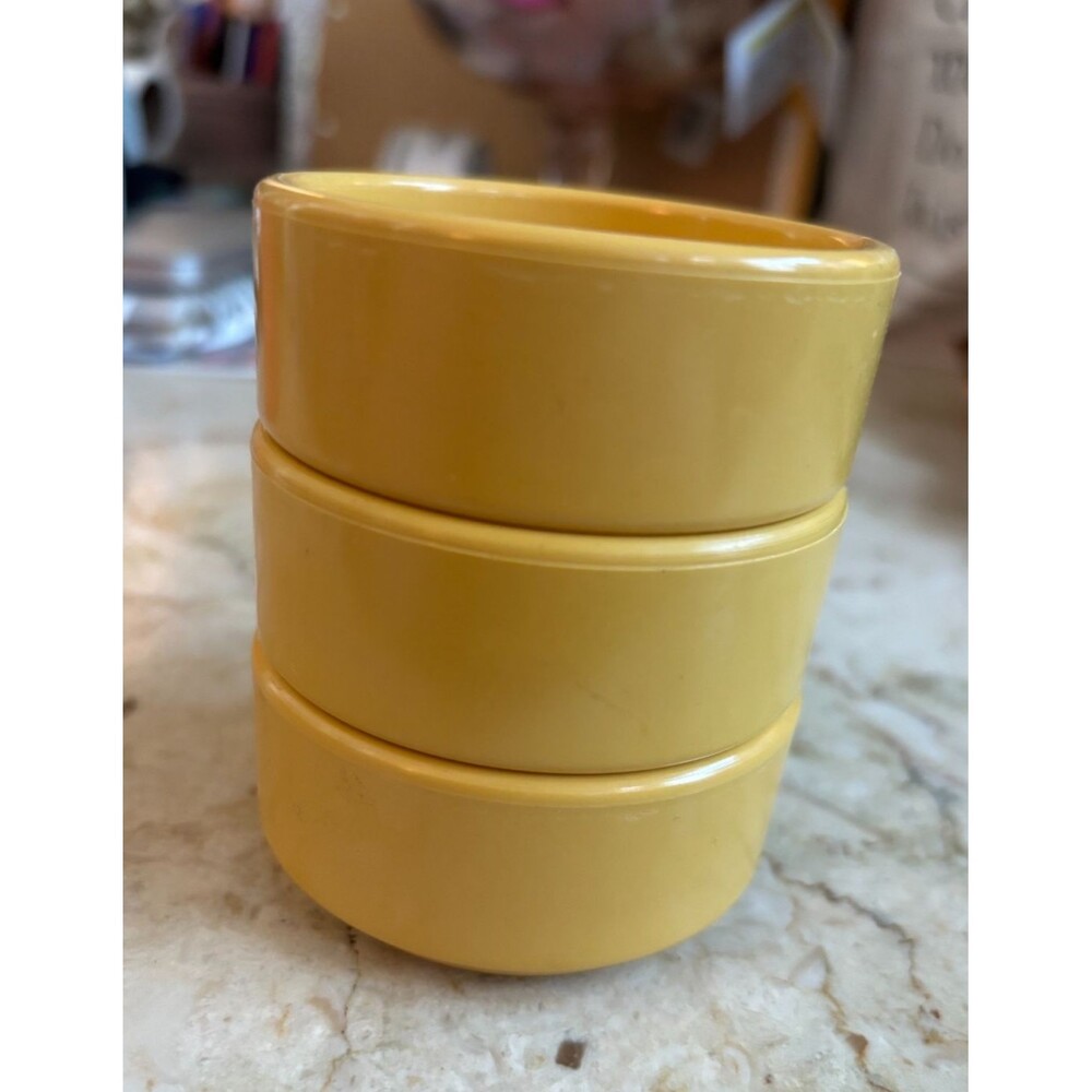 3 Vintage Gessner Products Co Yellow Ramekins #0372 Melamine 2 oz Made In USA